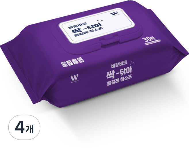 [홈쇼핑]원더라이프 바로바로 노터치 밀대걸레 전용 물걸레 청소포 대형 리필 30매 가정용 홈, 4개