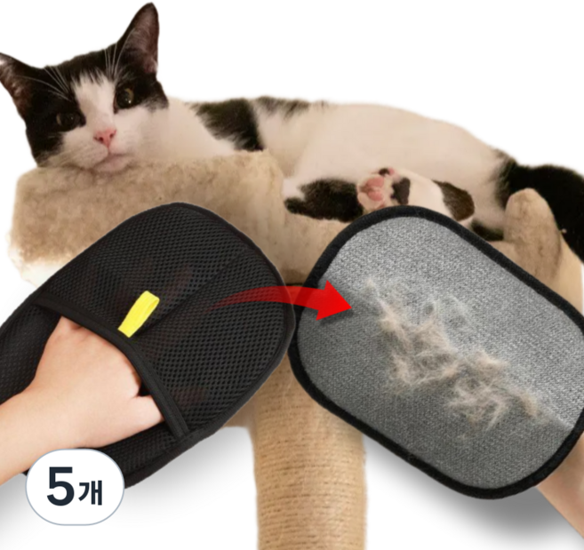 펫밈랩 고양이 털제거 털쓱싹 브러쉬 장갑, 블랙, 5개