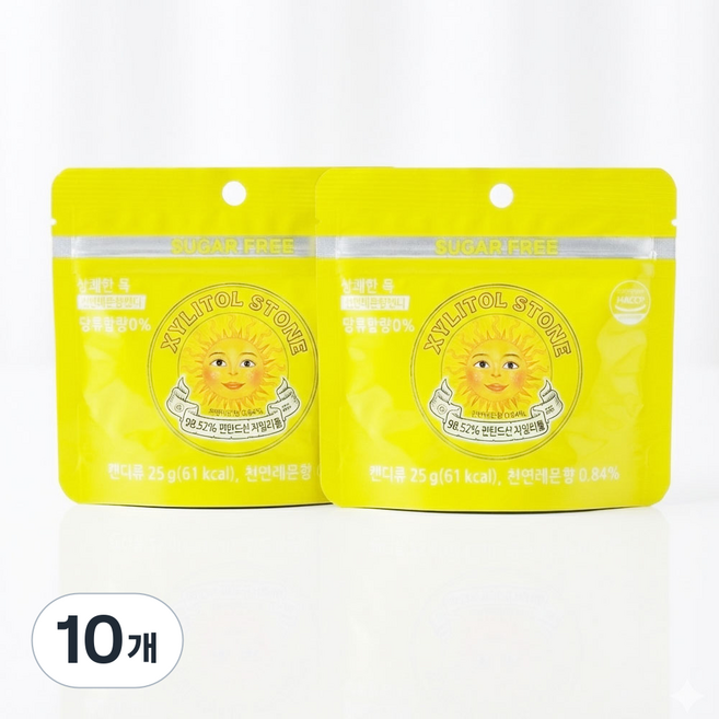 [약국입점판매]상쾌한 목 천연레몬향 캔디 자일리톨 스톤, 10개, 25g