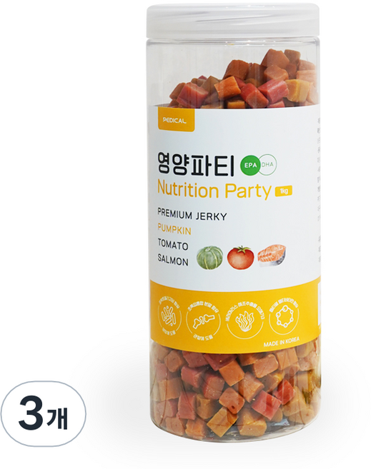 영양파티 강아지 베라마리스 높은기호성 슈퍼푸드 영양간식, 3개, 1kg, 단호박+토마토+연어