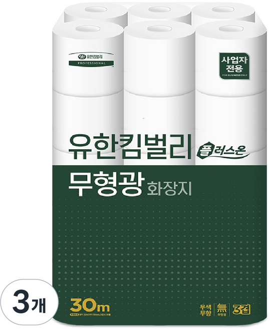 유한킴벌리 플러스온 무형광 3겹 화장지, 3개, 30롤, 30m