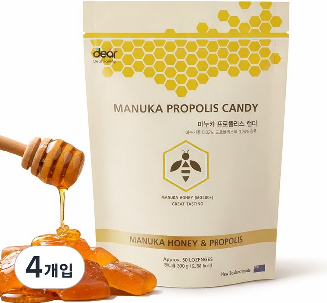 디어패밀리 뉴질랜드 마누카 프로폴리스 캔디, 300g, 4개