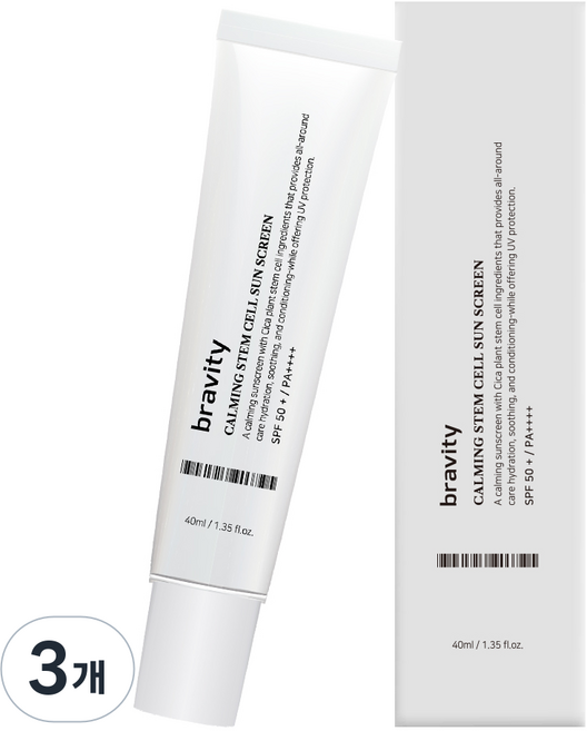 브래비티 카밍 스템셀 선스크린(혼합자차 썬크림), 3개, 40ml