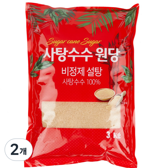 달곰 사탕수수 비정제 원당 설탕, 3kg, 2개