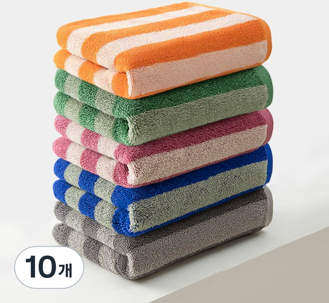 록신 호텔 수건 스트라이프 디자인 선염 40수 코마사 데일리 타월, 혼합색상, 10개