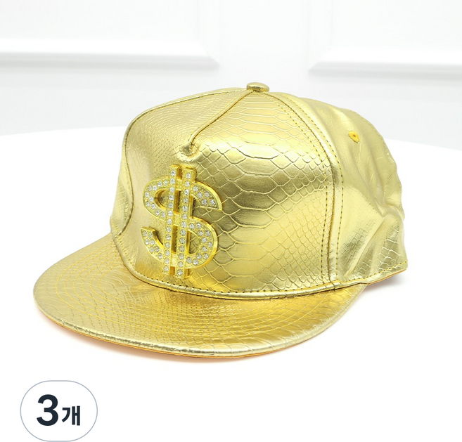 파티짱 힙합 모자 골드 달러 메탈 스냅백 캡, 3개