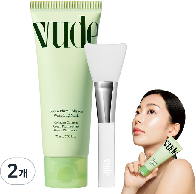 뷰드 콜라겐 랩핑 마스크팩 청매실 글로우 마스크팩 70 ml (브러쉬 증정), 2개, 1개입