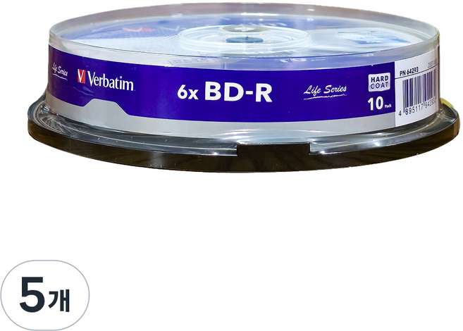 [버바팀] BD-R 6배속 25GB [케익통], 5개, [케익통/10매]