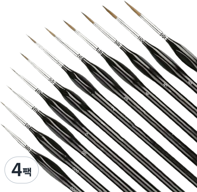 키넬아트 미술용 미세붓 11종 세트(세필붓/디테일붓/아크릴 수채화 전용 브러쉬), 4팩