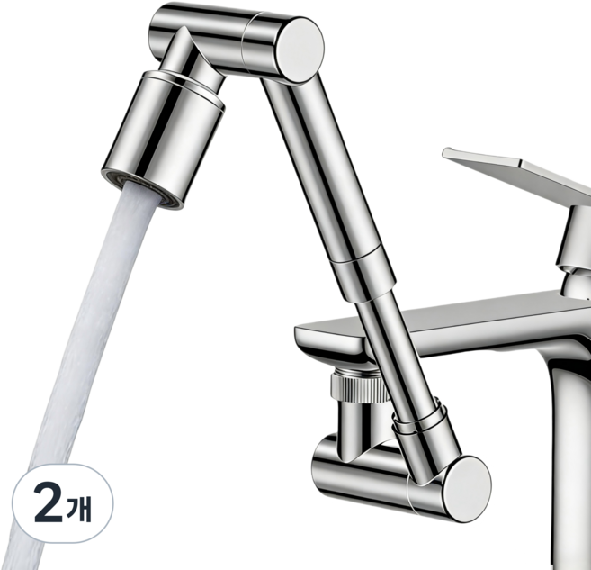 워터블리 1440도회전 신축형 세면대 수전 연장탭 다각도 자유회전 수도꼭지, 2개