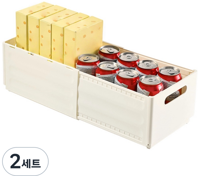 다용도 길이조절 주방 수납 정리함 화장품 정리함 우리 나라 스타일 수납정리함 흰색 3개, 2세트, 크림색