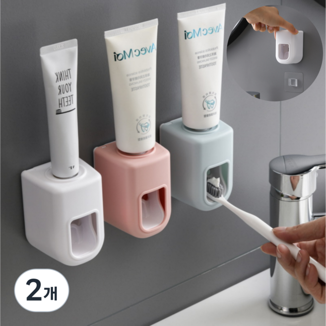 오너백 무타공 원터치 자동 치약짜개 디스펜서, 블루, 2개