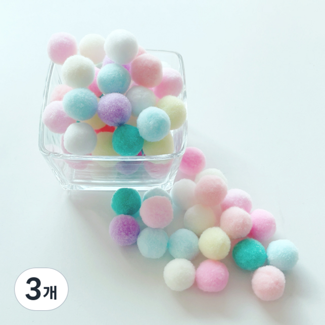 컬러 믹스 폼폼이 뿅뿅이 칼라솜 솜방울 10mm-30mm, 20미리*2봉, 3개, 파스텔