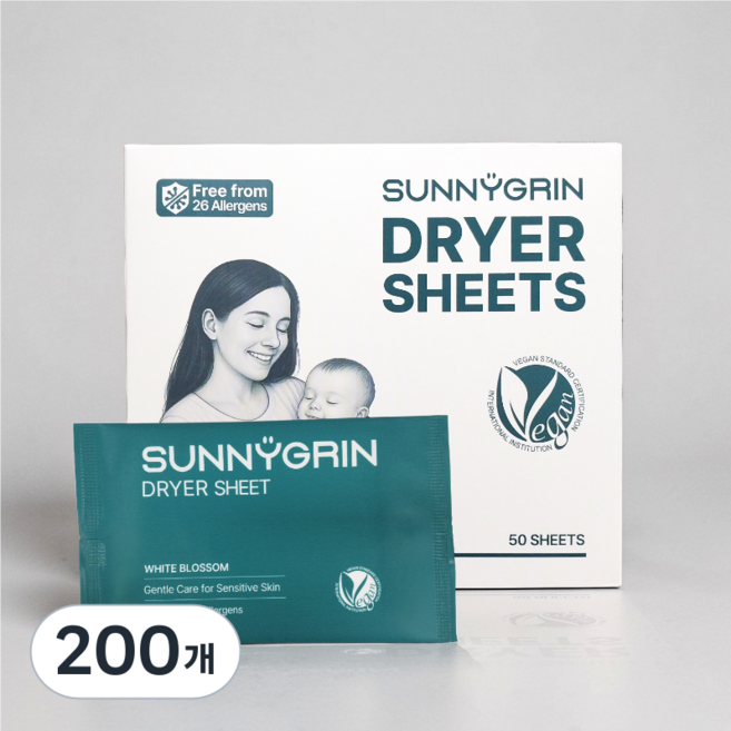 써니그린 알러지케어 비건 건조기시트 드라이시트 화이트블러썸, 200개, 1매