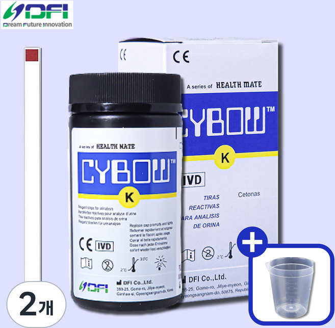 DFI 소변검사 키트 당뇨 단백뇨 혈뇨 케톤 1종 2종 4종 10종 100매, 2개, 1)소변스틱1종(케톤)+소변컵