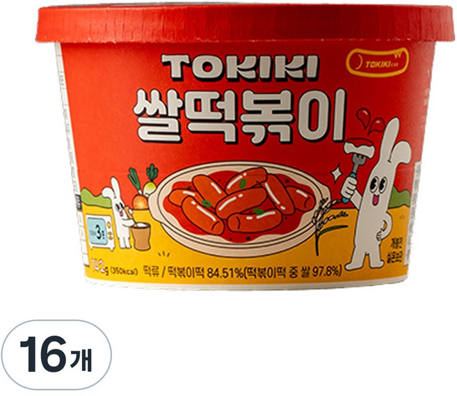 [28년전통특허] 또키키 컵 떡볶이 즉석 떡볶이 컵떡볶이 쌀떡볶이, 16개, 142g