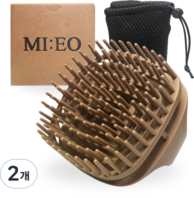 MI:EO 모공까지 닿는 촘촘 샴푸브러쉬+통기 메쉬파우치 세트, 2개, 두피마사져