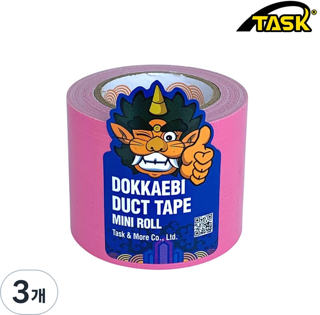 도깨비 수출용(국내산) 덕트테이프 덕테이프 미니롤 PINK 50mmX5m, 3개