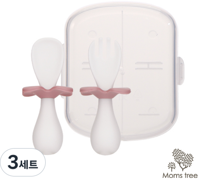 맘스트리 플라워 스푼&포크 세트 이유식기 유아스푼포크, 화이트, 3세트