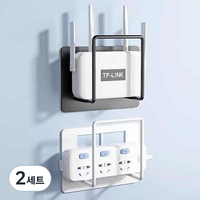 2P 공유기 셋톱박스 거치대 숨기기 정리대, 블랙앤화이트, 2세트