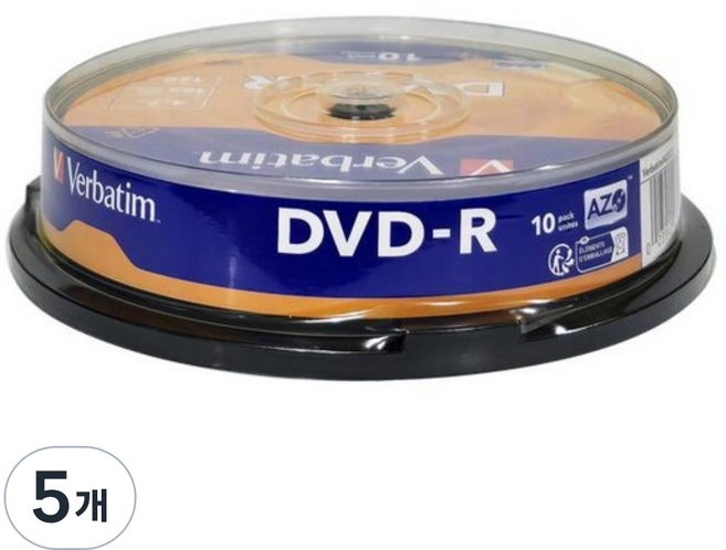 버바팀 DVD-R 10P CAKE 4.7GB 16배속 10장 공디스크, 5개, [케익통/10매]