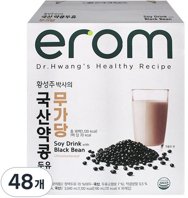 5위 - [이롬] 황성주 국산약콩 무가당 두유 190ml, 48개