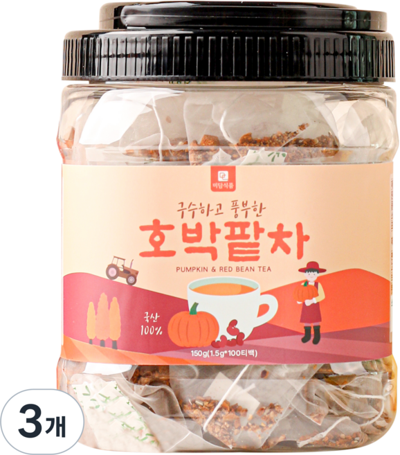 호박팥차 삼각티백 미세플라스틱없는 생분해필터 100개, 3개, 100개입, 1.5g