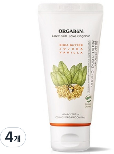 오가본 씨앗품은 유기농 촉촉 유아용 핸드크림, 4개, 60ml