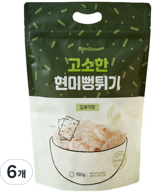 묘미담 국내산 현미뻥튀기 현미과자 대용량 김부각맛, 6개, 150g