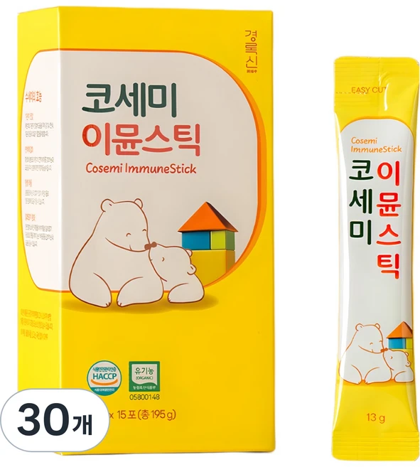 유기농 수세미즙 유아 어린이 청소년 기관지 코세미이뮨스틱, 30개, 13g - 쿠팡