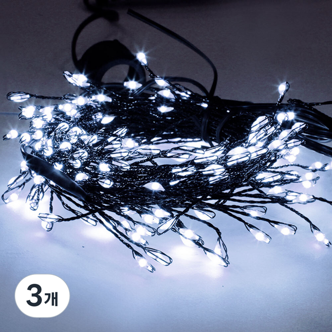 아리조명 LED 미리내 와이어 지네 전구 크리스마스 장식 줄 조명 6M 15M, 200구 (6M), 3개, 블랙코팅_백색