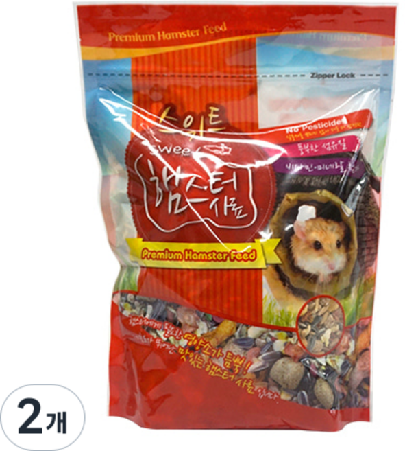 햄스터 사료 햄스터밥 펠렛 과일 채소 씨앗 혼합 영양사료, 700g, 2개