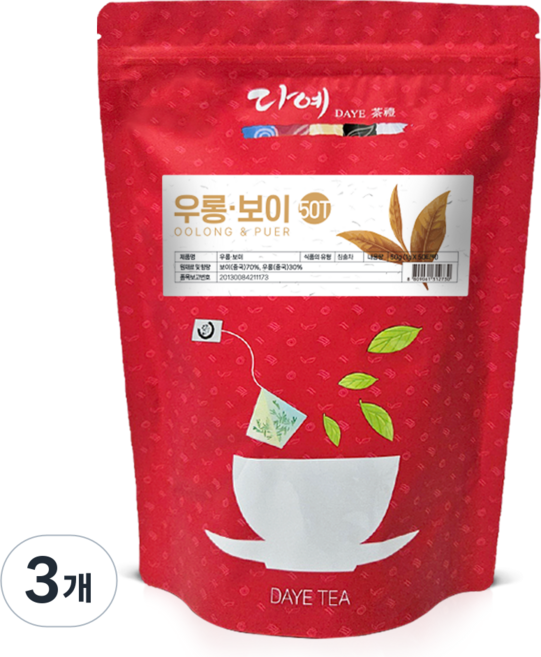 [본사직영] 다예 맛있는 우롱 보이차 생분해 삼각티백, 3개, 50개입, 1g