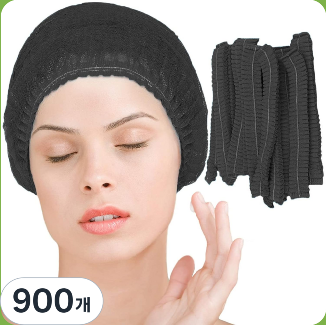 그린붐 부직포 일회용 헤어캡 주방 위생모자, 900개, 블랙