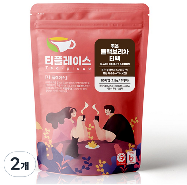티플레이스 국산 100% 볶은 블랙보리차 삼각티백 50티백 전통차 허브차, 2개, 50개입, 1g