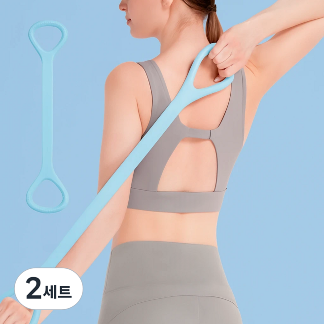 전신 스트레칭 근력 운동 8자형 요가 탄력 밴드 2P 세트, 2세트, 블루