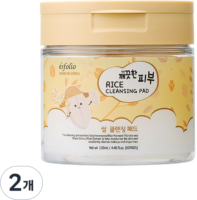 에스폴리오 라이스 약산성 클렌징 패드 저자극 쌀뜨물 세안 딥클렌징, 2개, 60매입