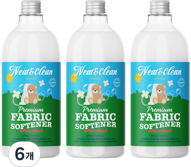 니트앤클린 프리미엄 퍼퓸 섬유유연제 화이트머스크, 6개, 1L