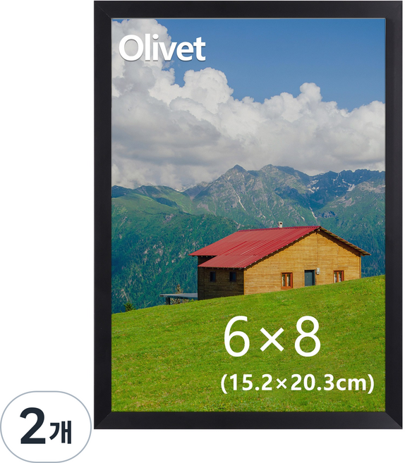 olivet 우드그레인 액자 무타공 벽걸이 스탠드 겸용 인테리어 6x8(15x20cm), 2개, 검정색