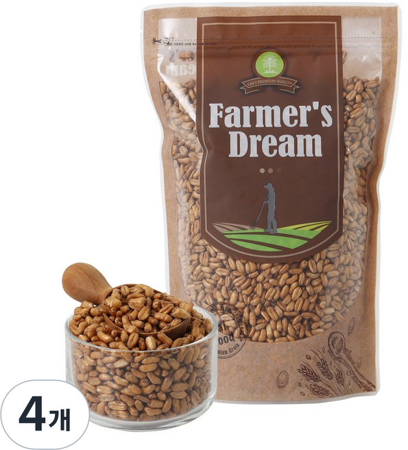 그리심 볶음호라산밀-볶은호라산밀 통곡물 뻥튀기 시리얼, 4개, 500g