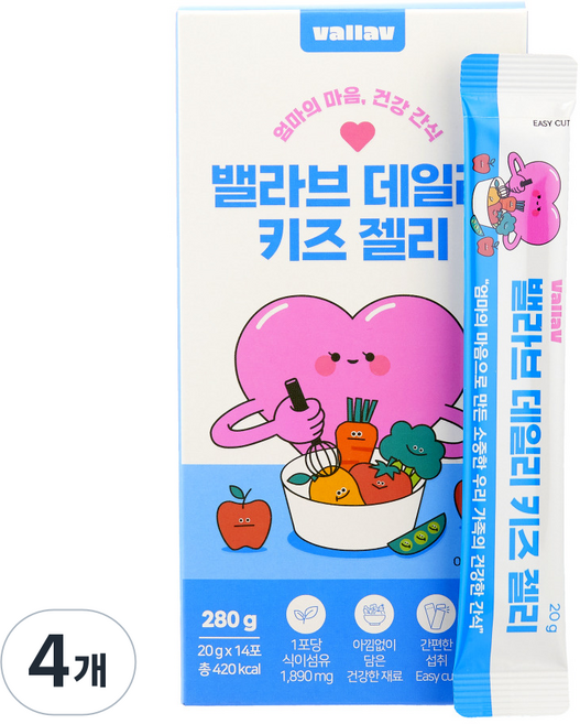 35가지 야채과일 식이섬유 아이 건강 간식 밸라브 데일리 키즈 젤리, 280g, 4개, 천연사과맛