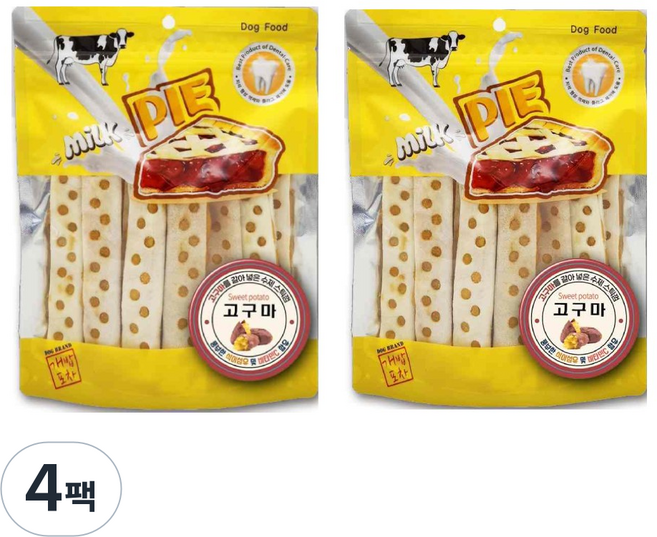 밀크파이 끝까지 오래먹는 강아지 스틱껌, 4개, 180g, 고구마