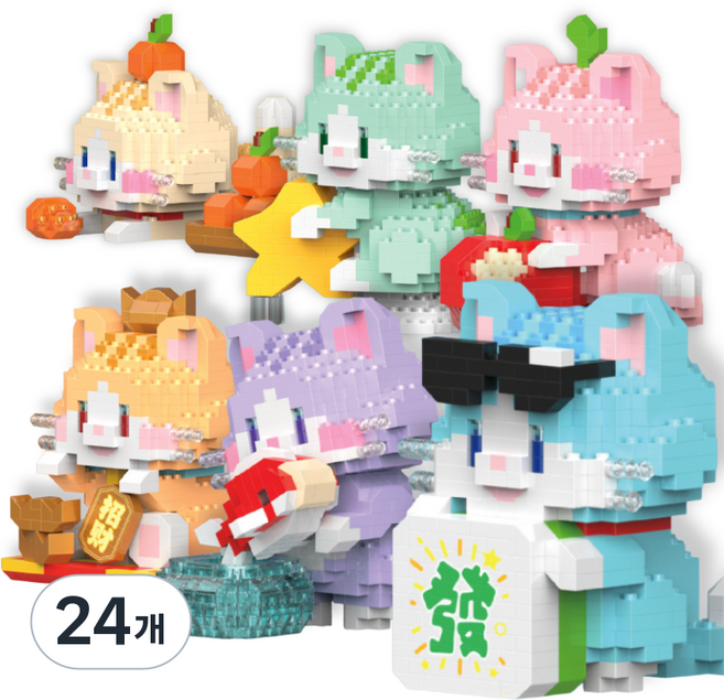 [나노킹-감성블럭] 고양이 시리즈 나노블럭 / DN024, 24개, 세트