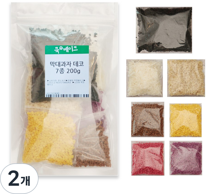 초콜릿 막대과자 홈베이킹 토핑 7종 (크런치 초코 쿠키 딸기 망고 포도 아몬드 코코넛), 200g, 2개