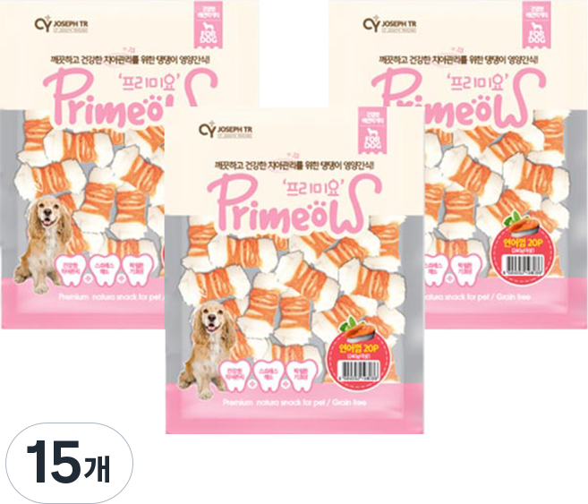 프리미요 강아지 딩고껌 7cm 20p 중소형견 전용 덴탈껌, 연어, 240g, 15개