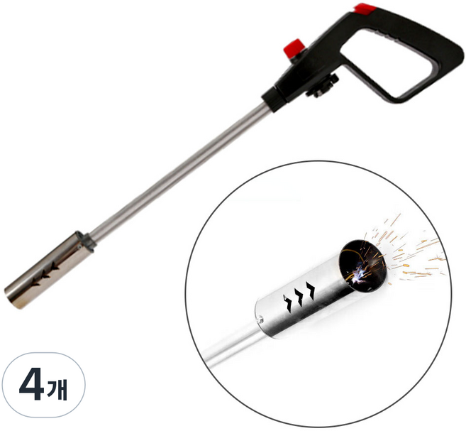 GASOO 원터치 롱토치 부탄가스 토치 캠핑용 토치 조리용 토치 가스 장작불 붙이기, 4개, 블랙