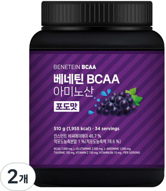 베네틴 BCAA 7000 필수 아미노산 보충제 포도맛, 2개, 510g