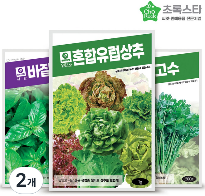혼합유럽상추 바질 고수 씨앗 3종세트, 2개