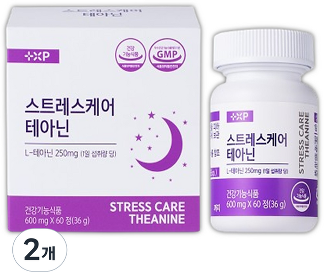 스트레스 케어 식약처 인정 건강기능식품 엘 L-테아닌 긴장 완화 영양제 부원료 마그네슘, 2개, 60회분