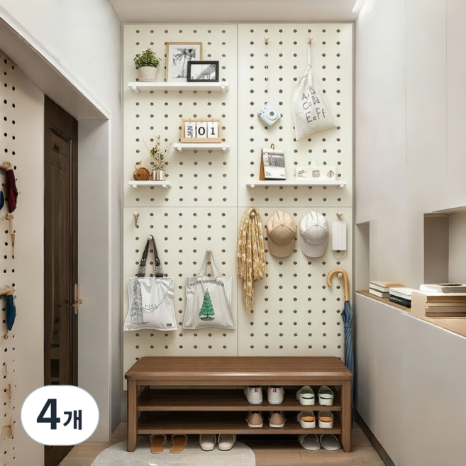 YAPOGI 인테리어 타공판 다용도 수납 선반 원목 공간활용 타공판, 40*60흰색, 4개